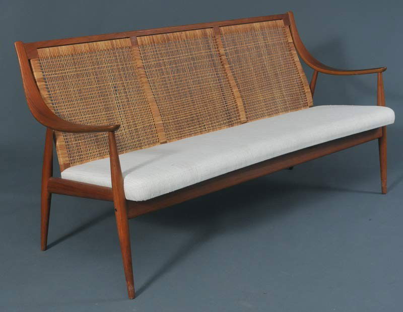 MATCHED PAIR OF JOHN STUART SETTEES with caned bac: MATCHED PAIR OF JOHN STUART SETTEES with caned backs each 63" long, with round "John Stuart, Inc." metal tags Shipping Information:Buyer is responsible for arranging 3rd party shipping. We recommend t