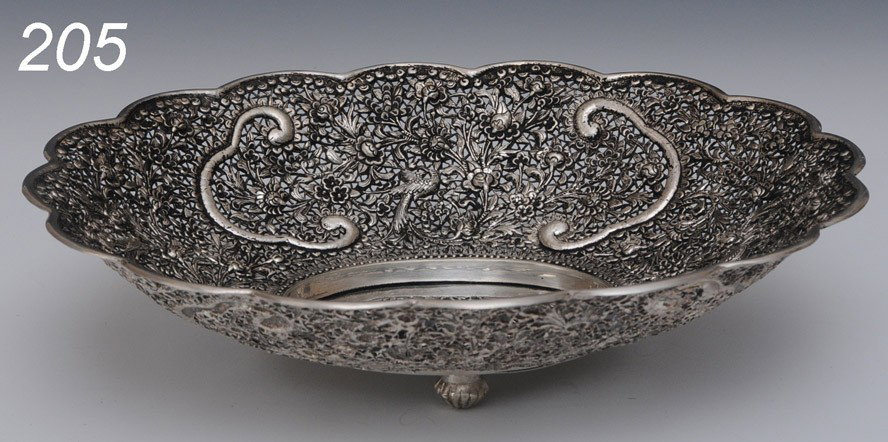 COLONIAL INDIAN SILVER BOWL probably Kutch distric: COLONIAL INDIAN SILVER BOWL probably Kutch district with pierced work 12 1/2" long 15.1 troy ounces Shipping Information:$30 Packing and shipping available within the Continenal USA (excludes insuranc