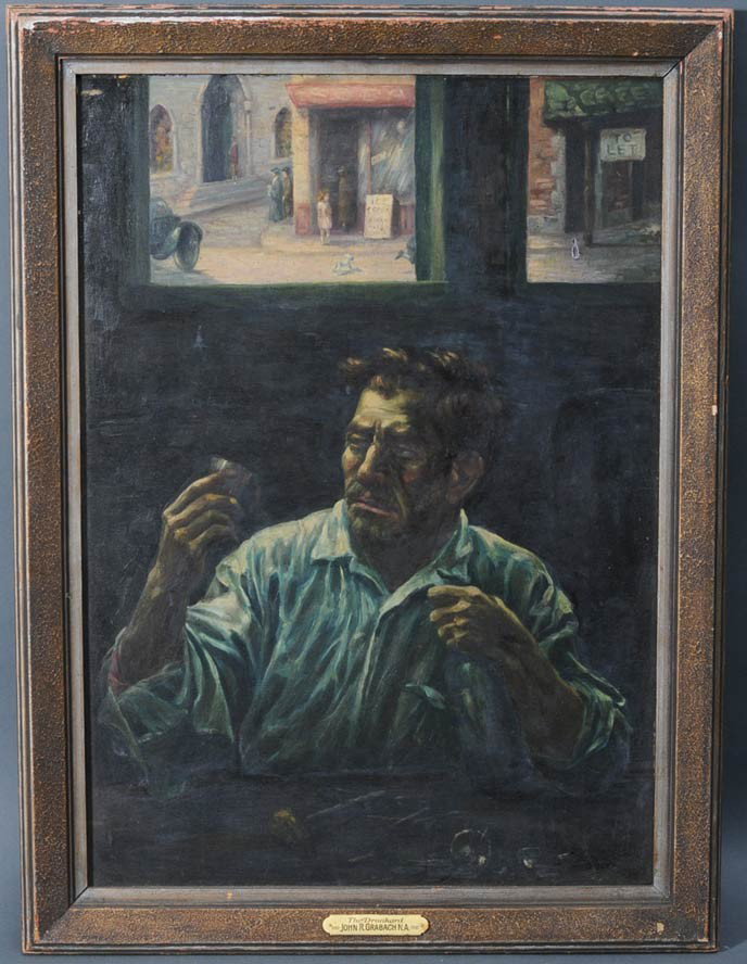 attributed to JOHN GRABACH The Drunkard 35"x 25" o: attributed to JOHN GRABACH The Drunkard 35"x 25" oil on board unsigned Shipping Information:Buyer is responsible for arranging 3rd party shipping. We recommend the following shippers: The UPS Store: c