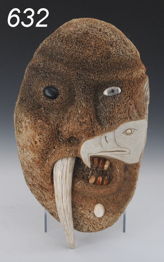 WILLIAM DOUGLAS SMITH (DUGTU) Transformation Mask : WILLIAM DOUGLAS SMITH (DUGTU) Transformation Mask fossilized whalebone and walrus ivory St. Lawrence Island, Alaska 16" high Shipping available within the Continenal USA (listed amount excludes insura