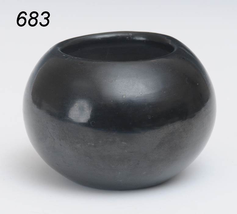 MARIA MARTINEZ BLACKWARE BOWL signed "Maria Poveka: MARIA MARTINEZ BLACKWARE BOWL signed "Maria Poveka" 4" diameter, 3" high Shipping available within the Continenal USA (listed amount excludes insurance which will be added based on hammer price.) $20