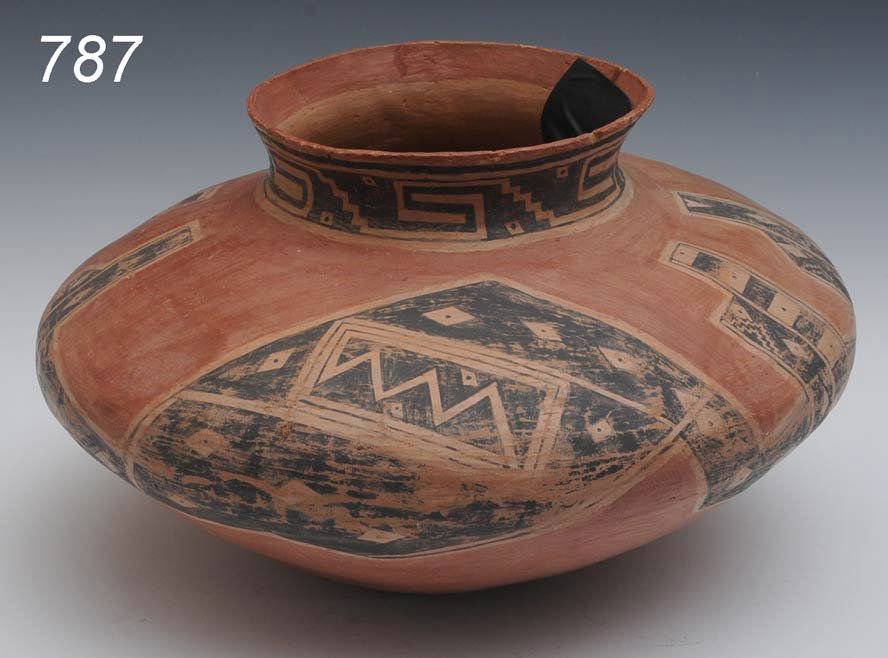 LARGE REDWARE PUEBLO POT, with loose piece at rim,: LARGE REDWARE PUEBLO POT, with loose piece at rim, 15" diameter Shipping available within the Continenal USA (listed amount excludes insurance which will be added based on hammer price.) $50