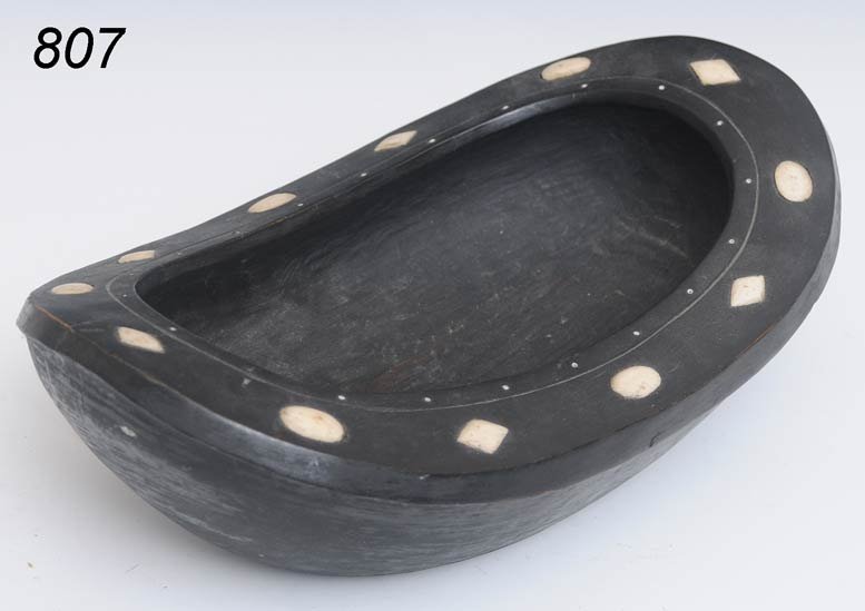 NORTHWEST COAST GREASE BOWL with whale bone inlay : NORTHWEST COAST GREASE BOWL with whale bone inlay 13 3/4"x 9" diameter, 5" high Shipping available within the Continenal USA (listed amount excludes insurance which will be added based on hammer price