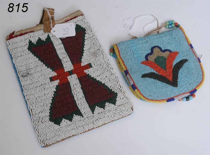 TWO BEAD DECORATED BAGS Plateau and Nez Perce larg: TWO BEAD DECORATED BAGS Plateau and Nez Perce larger 9"x 6 1/2" Shipping available within the Continenal USA (listed amount excludes insurance which will be added based on hammer price.) $25