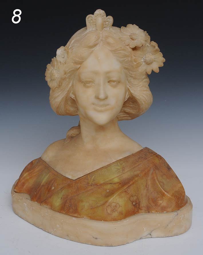 ITALIAN ALABASTER BUST OF A MAIDEN 15 1/2" wide, ear: ITALIAN ALABASTER BUST OF A MAIDEN 15 1/2" wide, early 20th century Shipping Information: Buyer is responsible for arranging 3rd party shipping