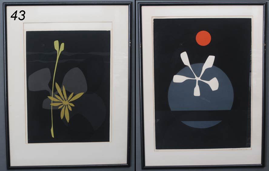 THOMAS W. BENTON Pair abstract lithographs each 24": THOMAS W. BENTON Pair abstract lithographs each 24"x 18" pencil signed lower right 1965 Shipping Information: Buyer is responsible for arranging 3rd party shipping
