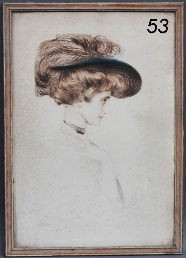 PAUL CESAR HELLEU La Femme a Profil 26" x 18" etchi: PAUL CESAR HELLEU La Femme a Profil 26" x 18" etching with color pencil signed lower left Shipping Information: Buyer is responsible for arranging 3rd party shipping