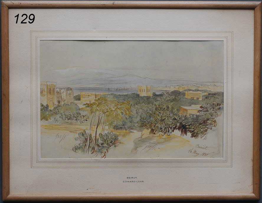 EDWARD LEAR Beirut pencil with watercolor 8 11/2": EDWARD LEAR Beirut pencil with watercolor 8 11/2" x 13 1/2" unsigned, dated May 16m 1858 and numbered 171 lower right Shipping Information: Shipping within the Continental USA (excludes insurance whi