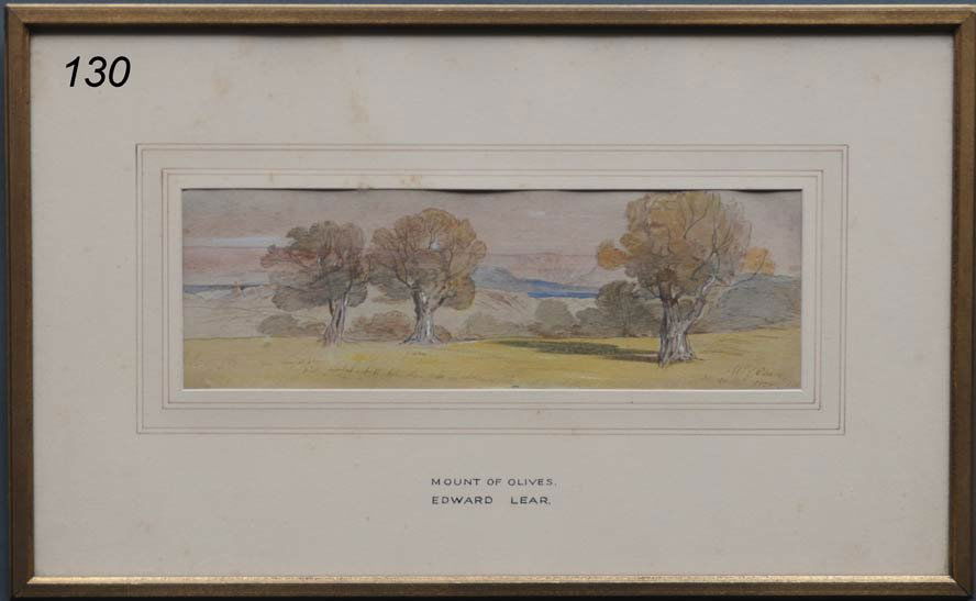 EDWARD LEAR Mount of Olives pencil with watercolor: EDWARD LEAR Mount of Olives pencil with watercolor 3" x 9 1/2" unsigned, dated April 21, 1858 and numbered 120 lower right Shipping Information: Shipping within the Continental USA (excludes insuranc