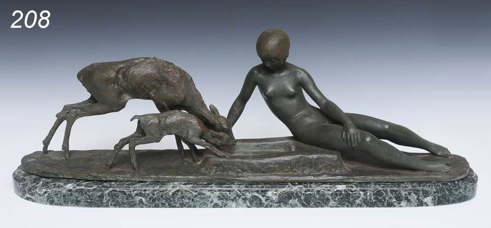 ARY JEAN LEON BITTER Nude with Fawns 33" x 10" bro: ARY JEAN LEON BITTER Nude with Fawns 33" x 10" bronze circa 1930 Shipping Information: Buyer is responsible for arranging 3rd party shipping