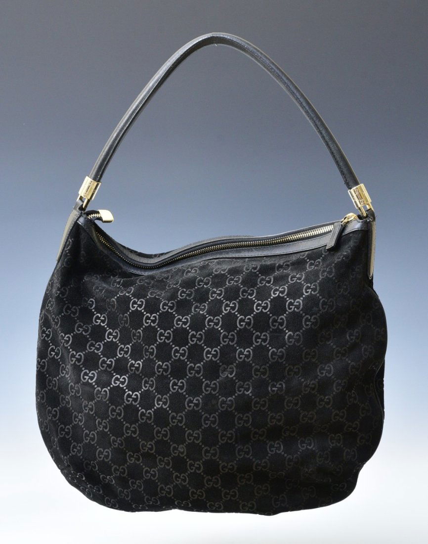 Gucci Black Velvet Handbag: 13"x11" excluding handle