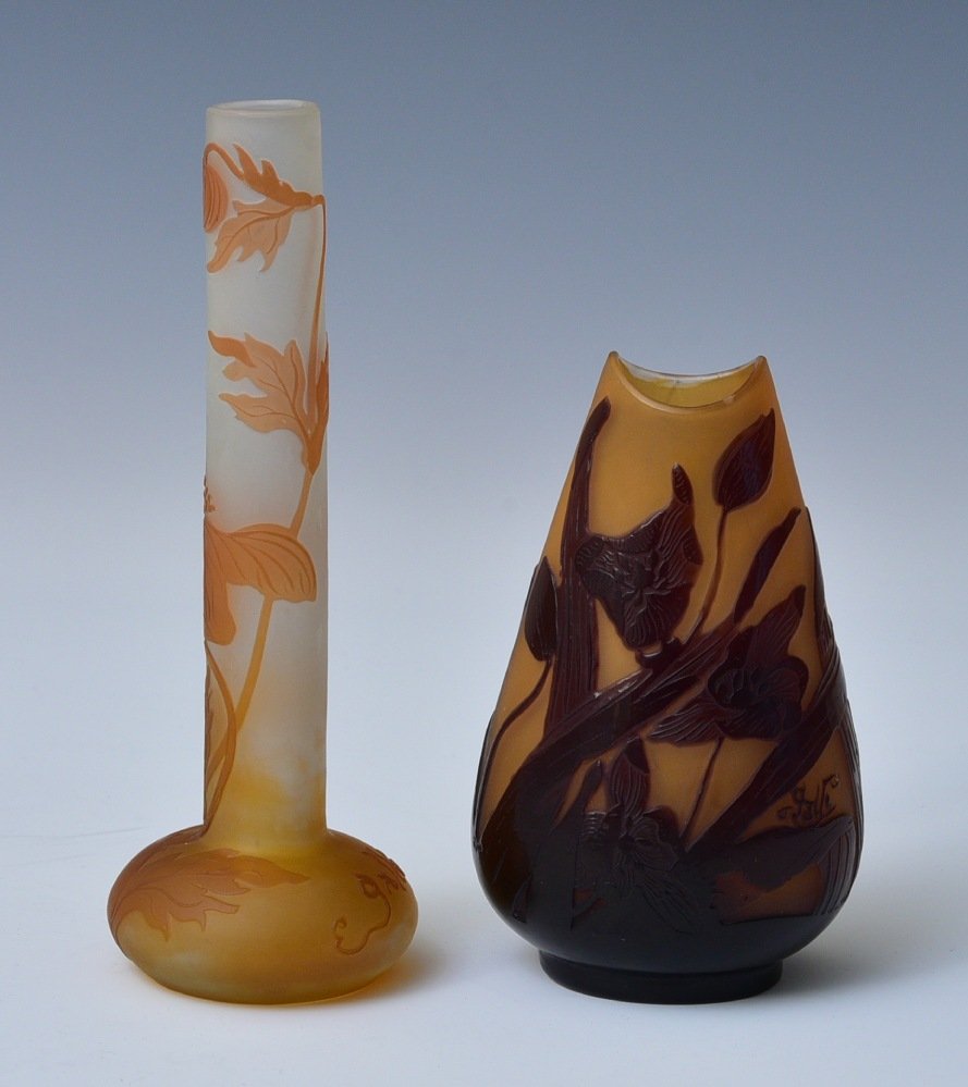 Two (2) Galle Cameo Glass Cabinet Vases (1 of 2)