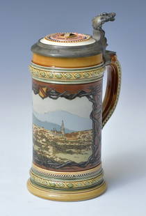 Mettlach Beer Stein: Stuttgardt, .5 litre, 9" high, model #1795