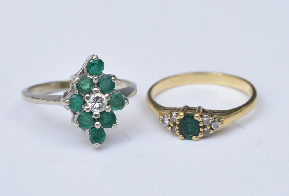 Two 14k Gold Emerald and Diamond Rings (1 of 1)