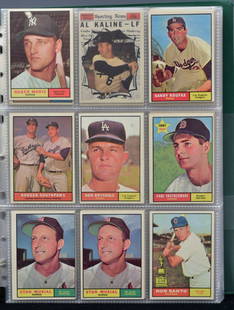 Boyhood Collection of 1950's and 1960's Topps Baseball Cards: including 1955 Topps Snider, gd; 1956 Topps Mays, gd; 1957 Topps Berra, Ford, Wynn, all gd; (67) 1959 Topps incl. Hodges, Elston Howard, Maz, Jensen, Mays Catch, gd-vg; (150) 1960 Topps incl. Koufax,