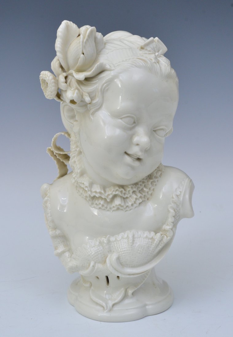 Nymphenburg Porcelain Bust of a Young Girl: 10" high, signed