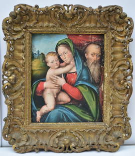 Old Master Italian School, Madonna and Child: 20"x16" oil on panel, framed to 31"x28"probably 17th century*** 3rd PARTY SHIPPING or PICK-UP ONLY ***