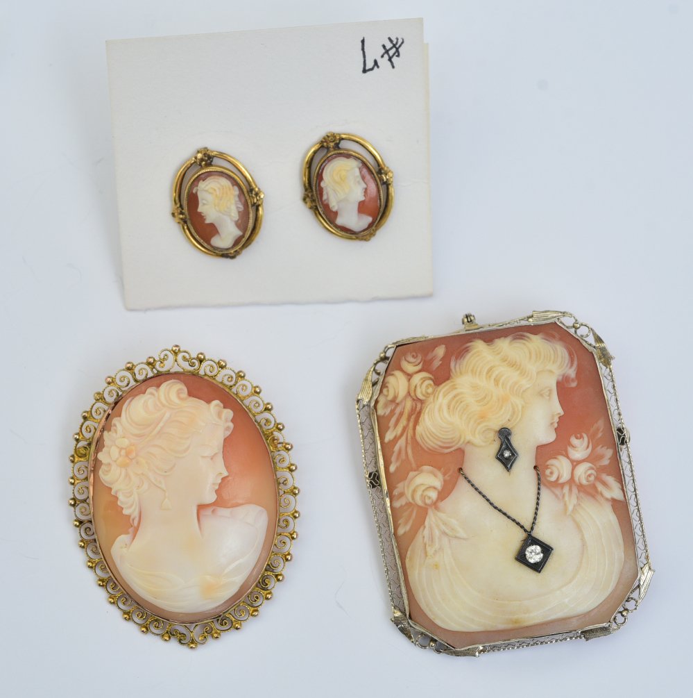 Two Cameo Brooches and Pair Cameo Earrings (1 of 1)