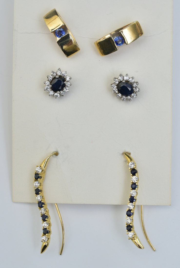 Three Pairs 14k Gold Earrings- Sapphire, Diamond and Tanzanite (1 of 1)