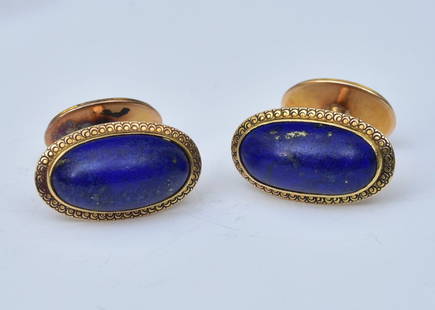 14k Gold Lapis Cuff Links: Lapis 16mm x 8mm stones, 8.4 dwt gross