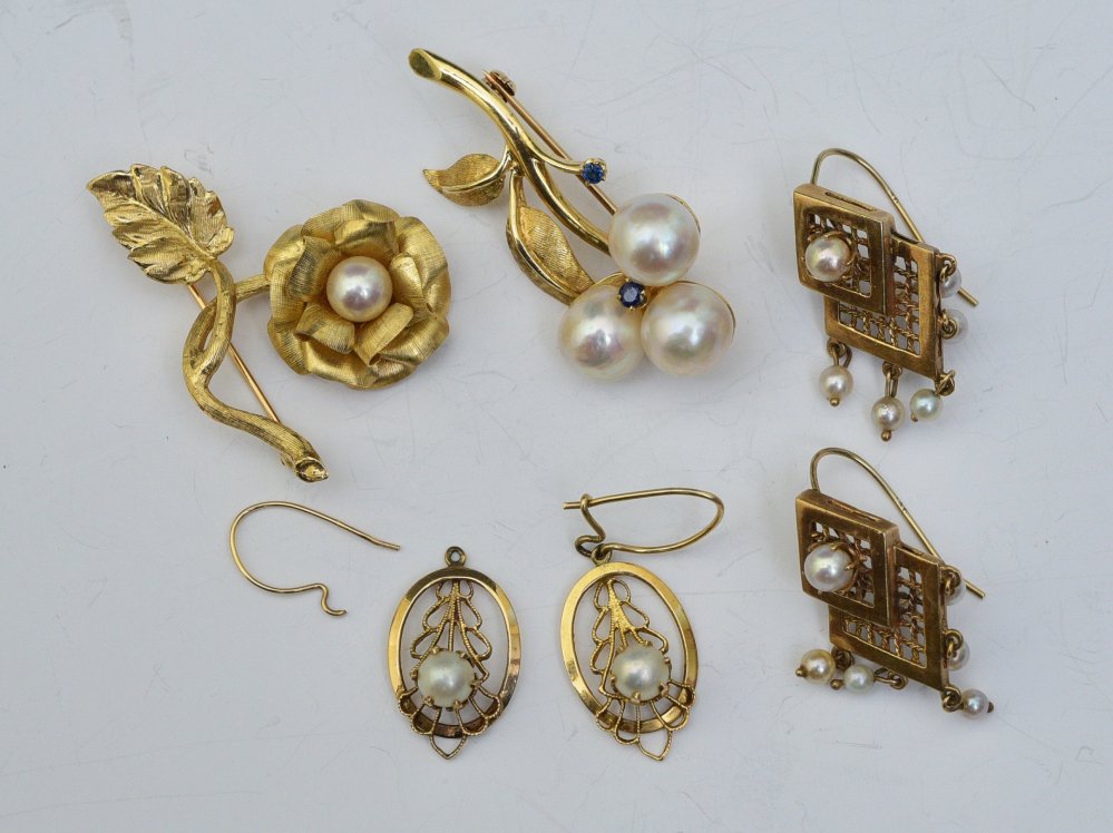 14k Gold Pearl Brooches and Earrings (1 of 1)