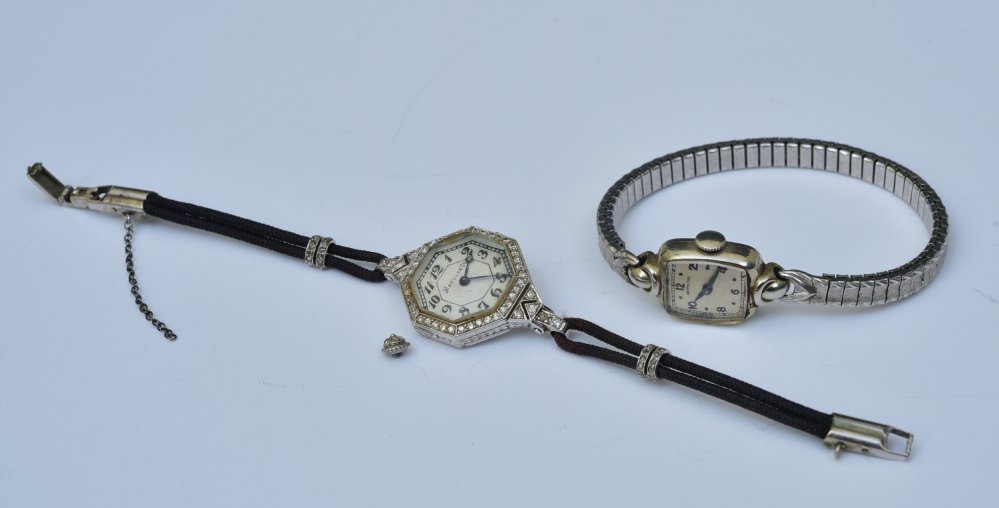 Art Deco Diamond Platinum and 14k Gold Ladies Wrist Watches (1 of 3)