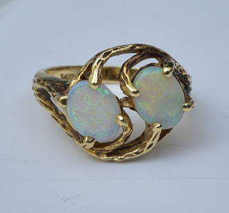 14k Gold Opal Ring: each opal stone approximately 6mm x 8mm, ring size 6, weight is 3.4 dwt gross