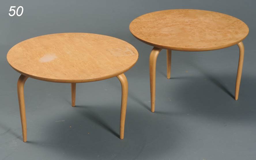 PAIR OF BRUNO MATHSSON TABORETS dated 1973 18" diam: PAIR OF BRUNO MATHSSON TABORETS dated 1973 18" diameter, 11" high Shipping Information: Shipping within the Continental USA (excludes insurance):$45. International buyers are responsible for arrangin