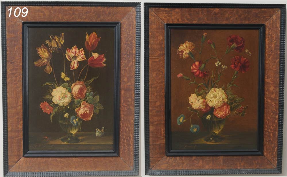ATTRIBUTED TO J.M. PICART Pair of Floral Still Lif: ATTRIBUTED TO J.M. PICART Pair of Floral Still Lifes each 18 1/4 x 12 1/2" oil on cradled panel signed lower left Shipping Information: Buyer is responsible for arranging 3rd party shipping.