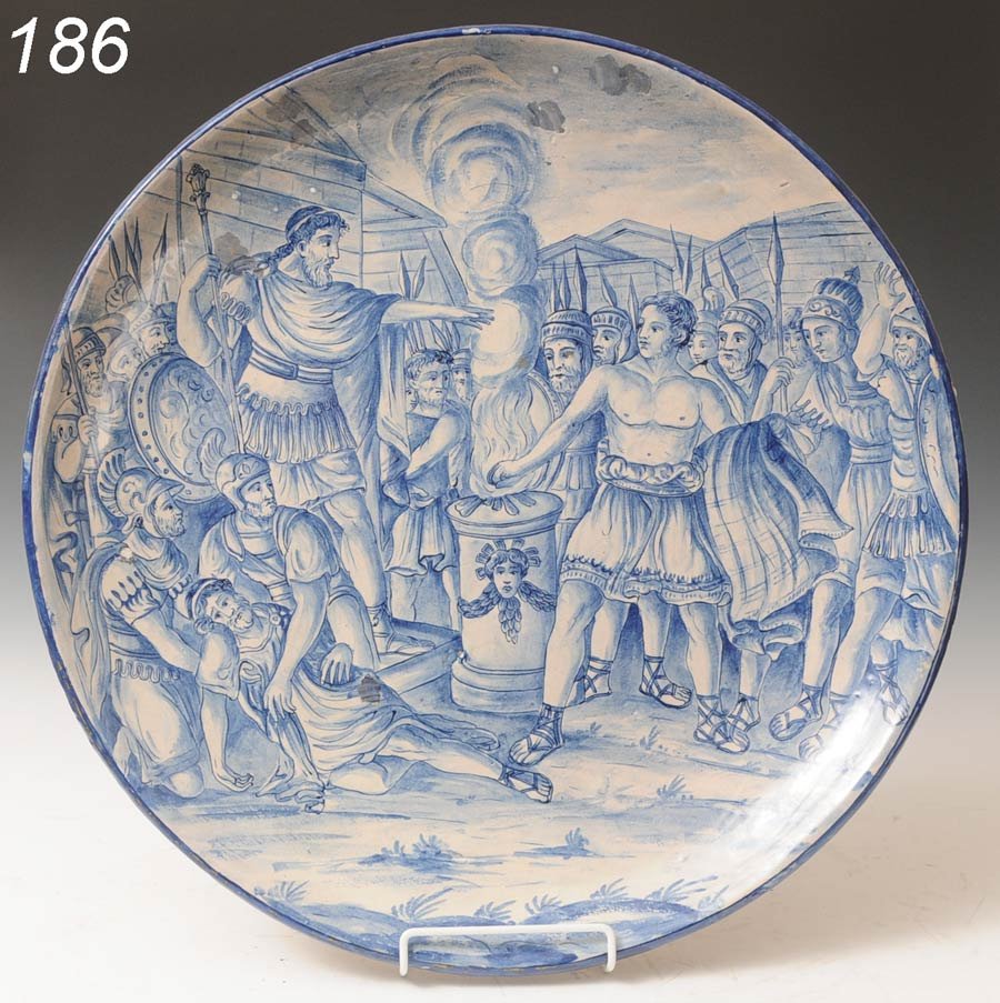 ITALIAN FAIENCE CHARGER with Biblical Scene 24" di: ITALIAN FAIENCE CHARGER with Biblical Scene 24" diameter 19th century Shipping Information: Buyer is responsible for arranging 3rd party shipping.