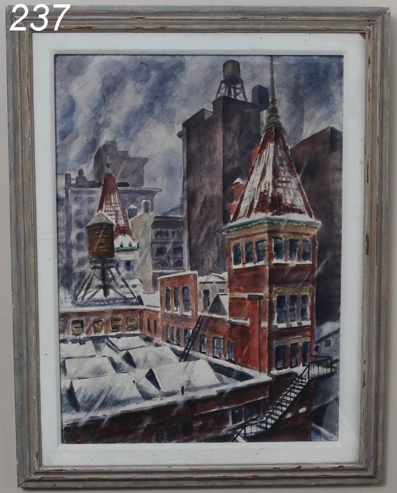 BERTRAM HARTMAN New York City 30" x 21 1/2" waterc: BERTRAM HARTMAN New York City 30" x 21 1/2" watercolor dated January 27, 1943 signed lower right Shipping Information: Buyer is responsible for arranging 3rd party shipping.
