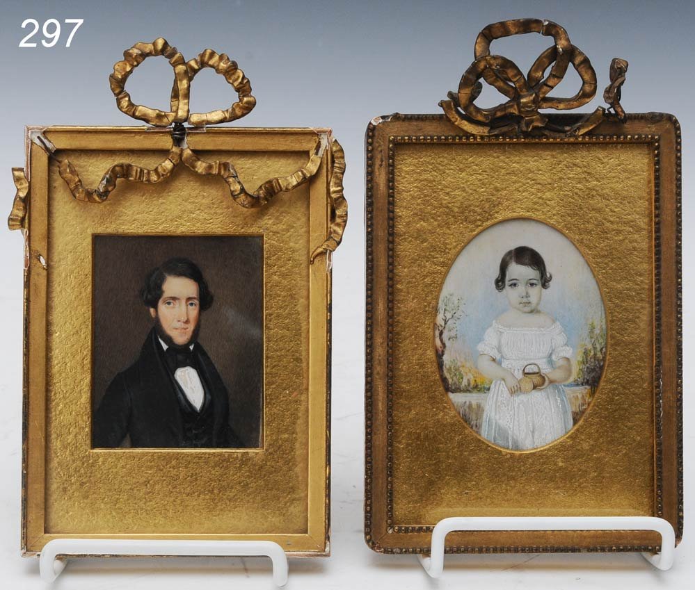 PAIR OF AMERICAN SCHOOL PORTRAIT MINATURES Man and: PAIR OF AMERICAN SCHOOL PORTRAIT MINATURES Man and Woman Shipping Information: Shipping within the Continental USA (excludes insurance):$25, International buyers are responsible for arranging 3rd part