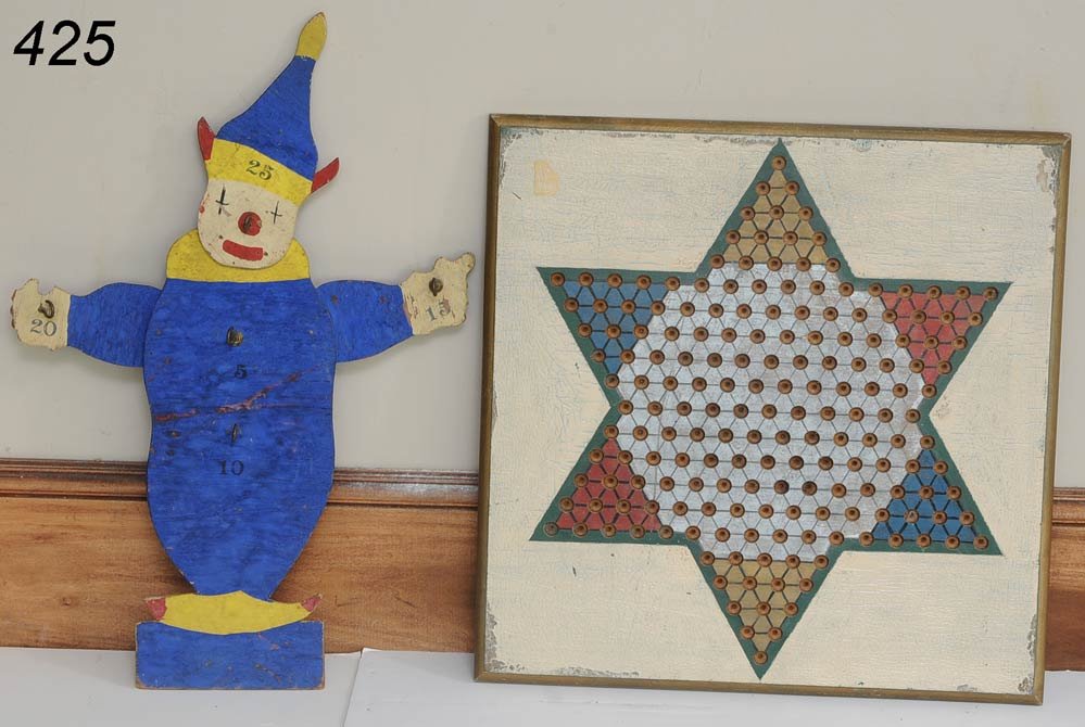 CHINESE CHECKERBOARD AND PAINTED CLOWN RING TOSS B: CHINESE CHECKERBOARD AND PAINTED CLOWN RING TOSS BOARD 20" x 20" and 24" high Shipping Information: Shipping within the Continental USA (excludes insurance):$45. International buyers are responsible f