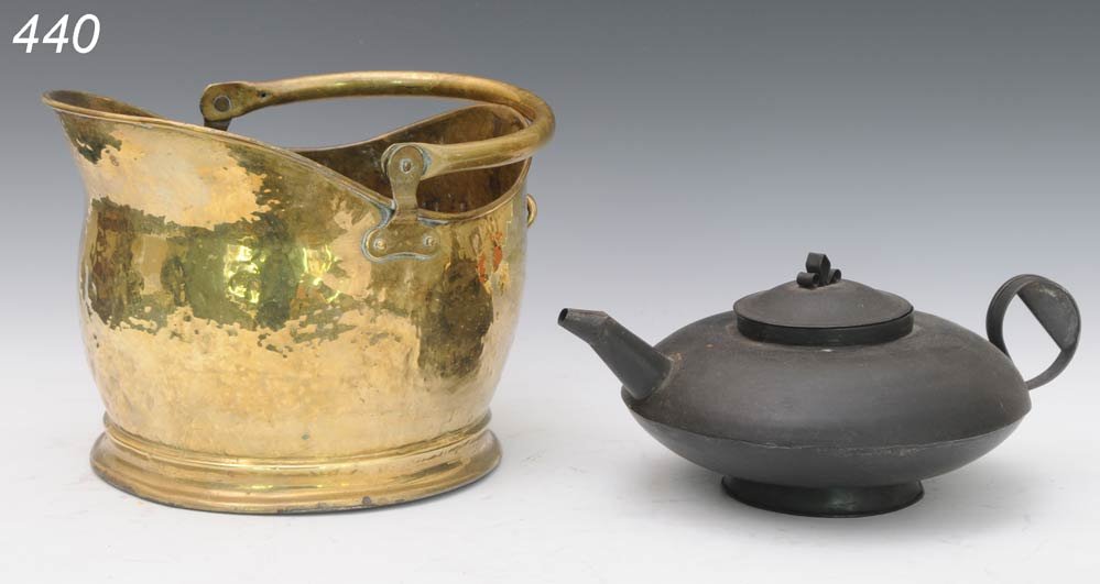 BRASS COAL SCUTTLE WITH TOLEWEAR TEAPOT Shipping: BRASS COAL SCUTTLE WITH TOLEWEAR TEAPOT Shipping Information: Shipping within the Continental USA (excludes insurance):$40. International buyers are responsible for arranging 3rd party shipping.