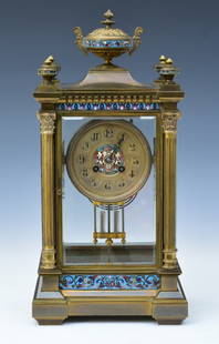 French Enameled Crystal Regulator by Vincenti & Cie: Stamped MEDAILLE D'ARGENT / VINCENT ET CIE "18" high, late 19th century