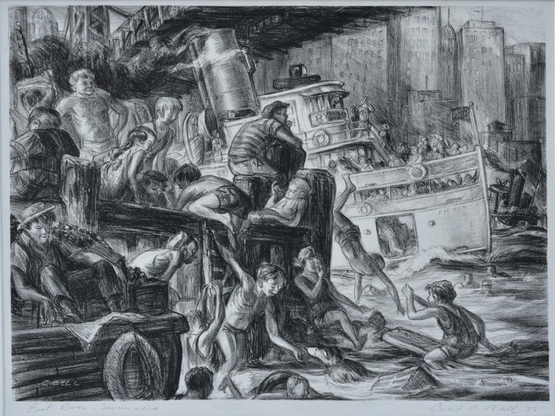Cecil Bell Lithograph, East River Swimmers, 1936 (1 of 4)