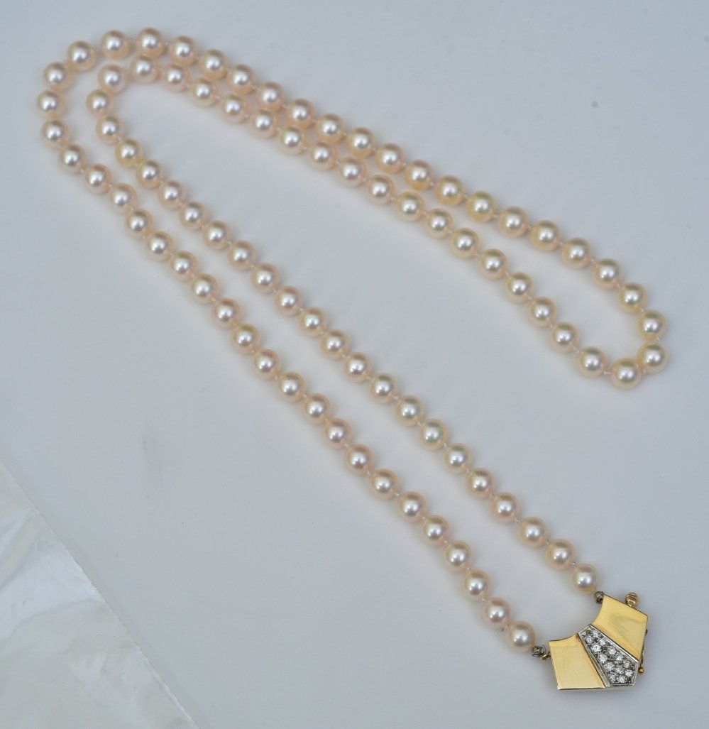 Cultured Pearl Necklace with 14k Diamond Clasp (1 of 2)