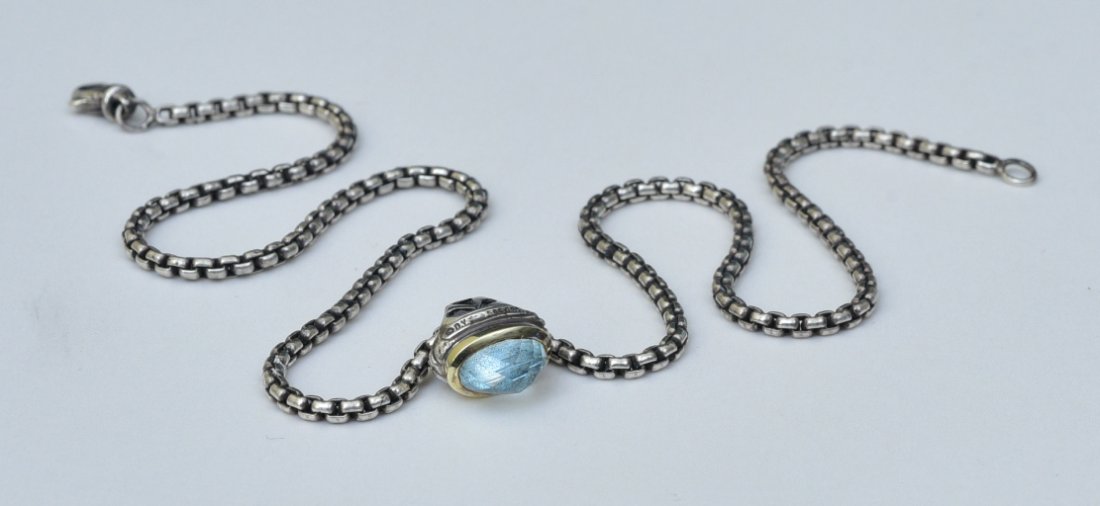 David Yurman Two Tone Blue Topaz Pendant Necklace (1 of 2)