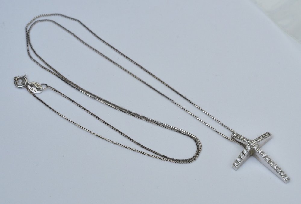 14k Gold Diamond Cross Pendant and Necklace (1 of 2)
