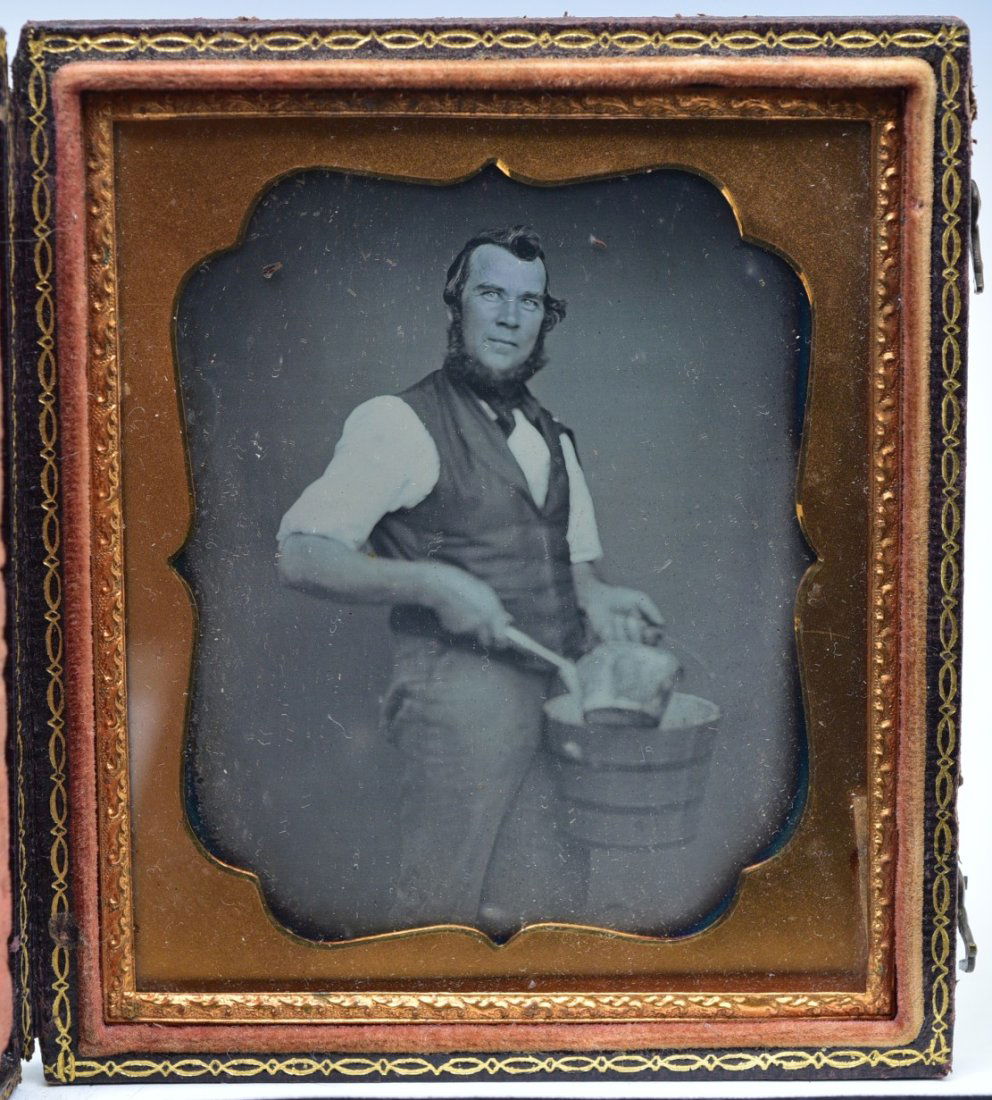 Sixth Plate Daguerreotype of a  Dairyman with a ladle and bucket (1 of 3)