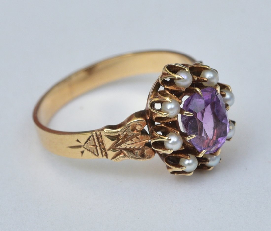 Victorian 14k Gold Amethyst and Seed Pearl Ring (1 of 2)