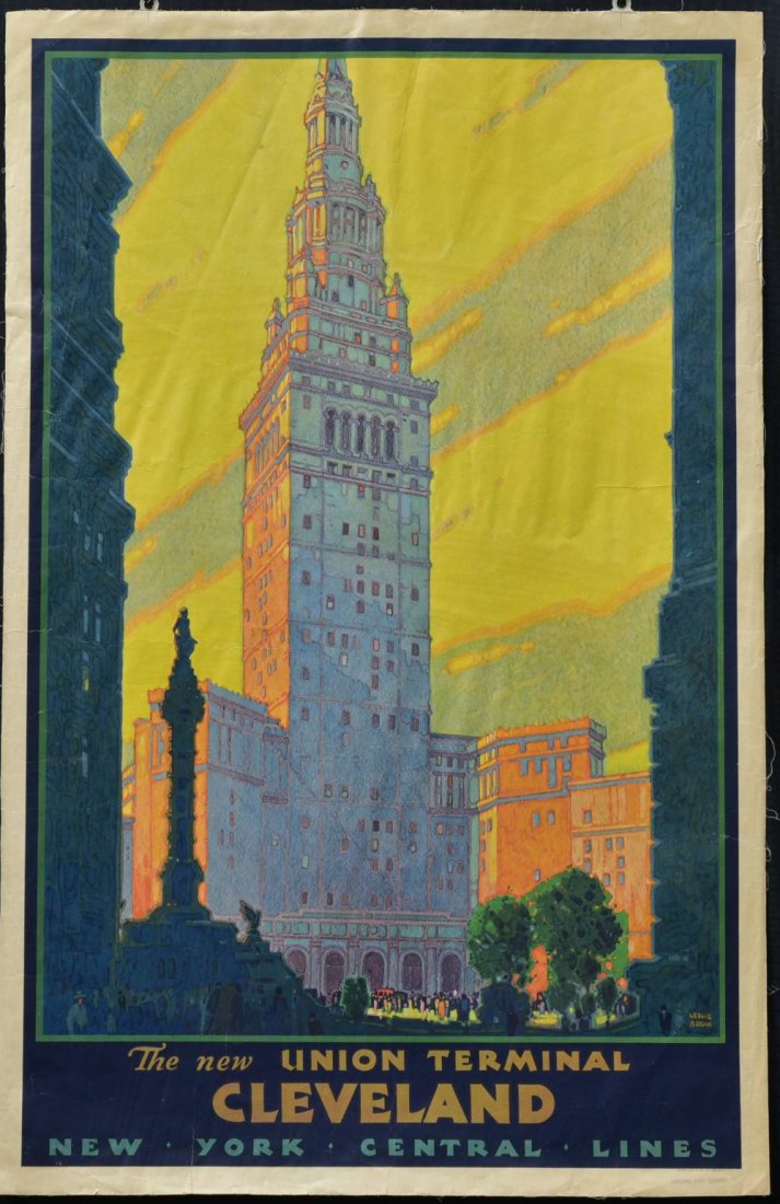 Travel Poster, Union Terminal Cleveland, New York Central Lines , Circa 1930 (1 of 5)