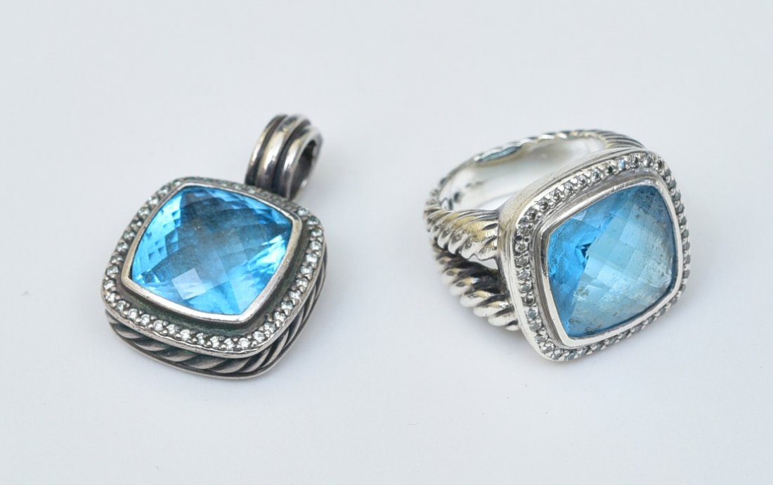 David Yurman Albion Blue Topaz and Diamond Ring and Pendant (1 of 2)