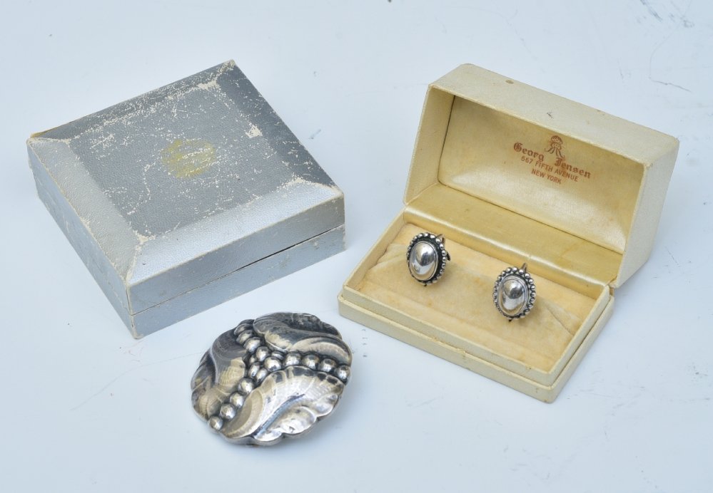Georg Jensen Denmark Sterling Silver #82D Brooch and #59 Earrings (1 of 5)