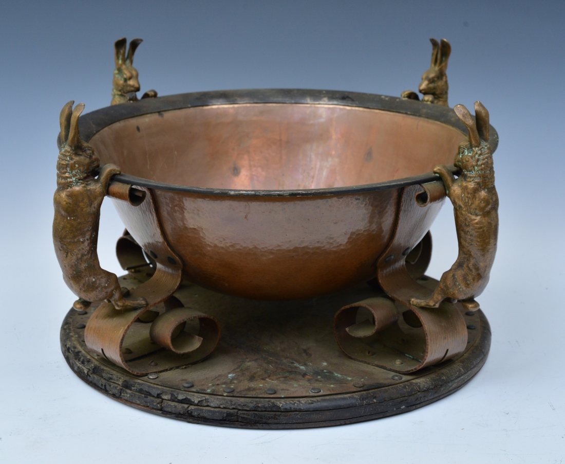 Rare Joseph Heinrichs Copper Punch Bowl with Rabbits (1 of 9)