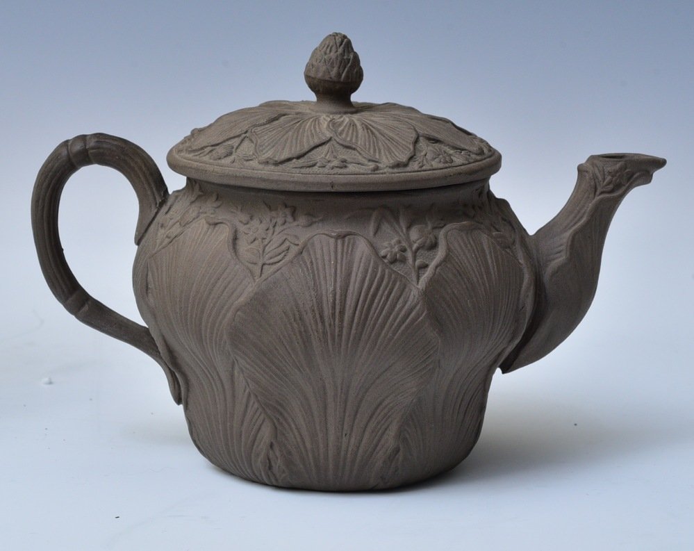Early English Salt Glaze Tea Pot: attributed to Samuel Hollins (1768-1820), 4 1/4" high, 6 1/2" across, 18th century