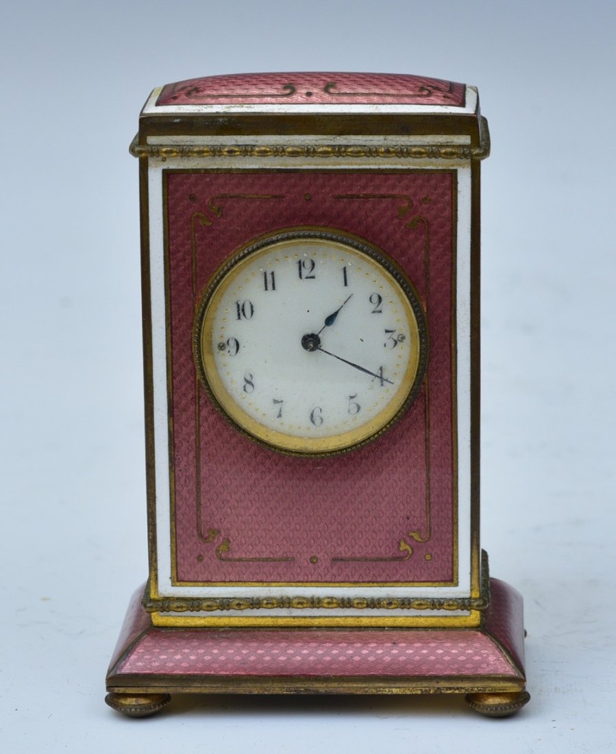 French Guilloche Enamel Miniature Travel Clock (1 of 4)