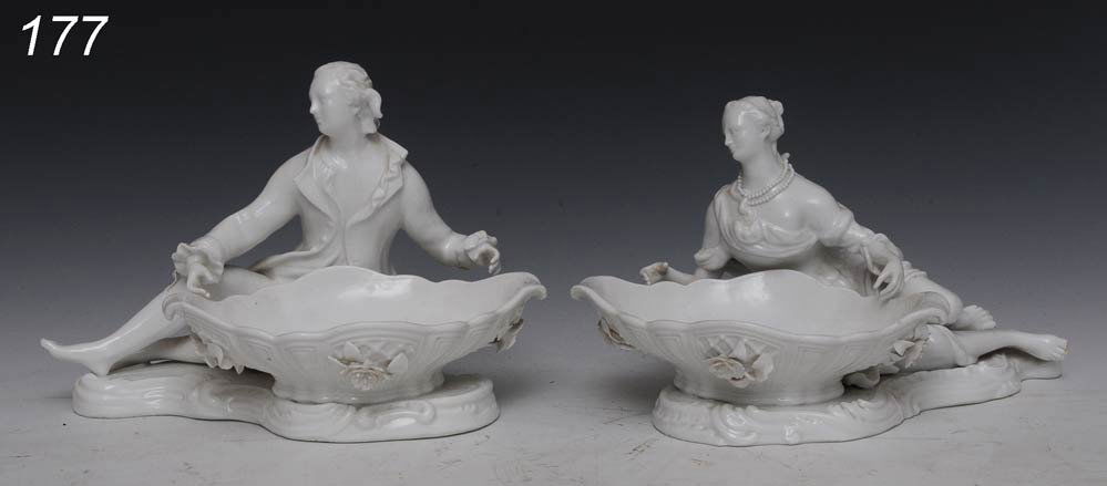 PAIR OF GERMAN BLANC DE CHINE PORCELAIN SWEET MEAT: PAIR OF GERMAN BLANC DE CHINE PORCELAIN SWEET MEAT DISHES each 10" long, with crossed swords mark Shipping Information: Shipping available within the Continenal USA (excludes insurance)$45