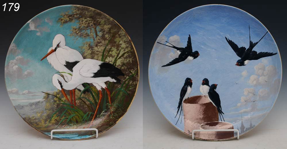 CLEMENT MASSIER Pair of Limoges style chargers eac: CLEMENT MASSIER Pair of Limoges style chargers each signed "Belet" 15 3/4" diameter, circa 1875 Shipping Information: Shipping available within the Continenal USA (excludes insurance)$60