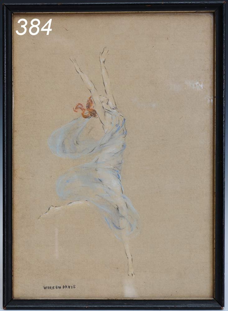 WARREN DAVIS Dancer 13 1/2" x 9 1/2" colored drawi: WARREN DAVIS Dancer 13 1/2" x 9 1/2" colored drawing on paper Shipping Information: Shipping available within the Continenal USA (excludes insurance)$30